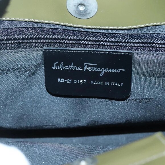 Salvatore Ferragamo Gancini Shoulder Bag Canvas Khaki Auth 117786 - Picture 11 of 16